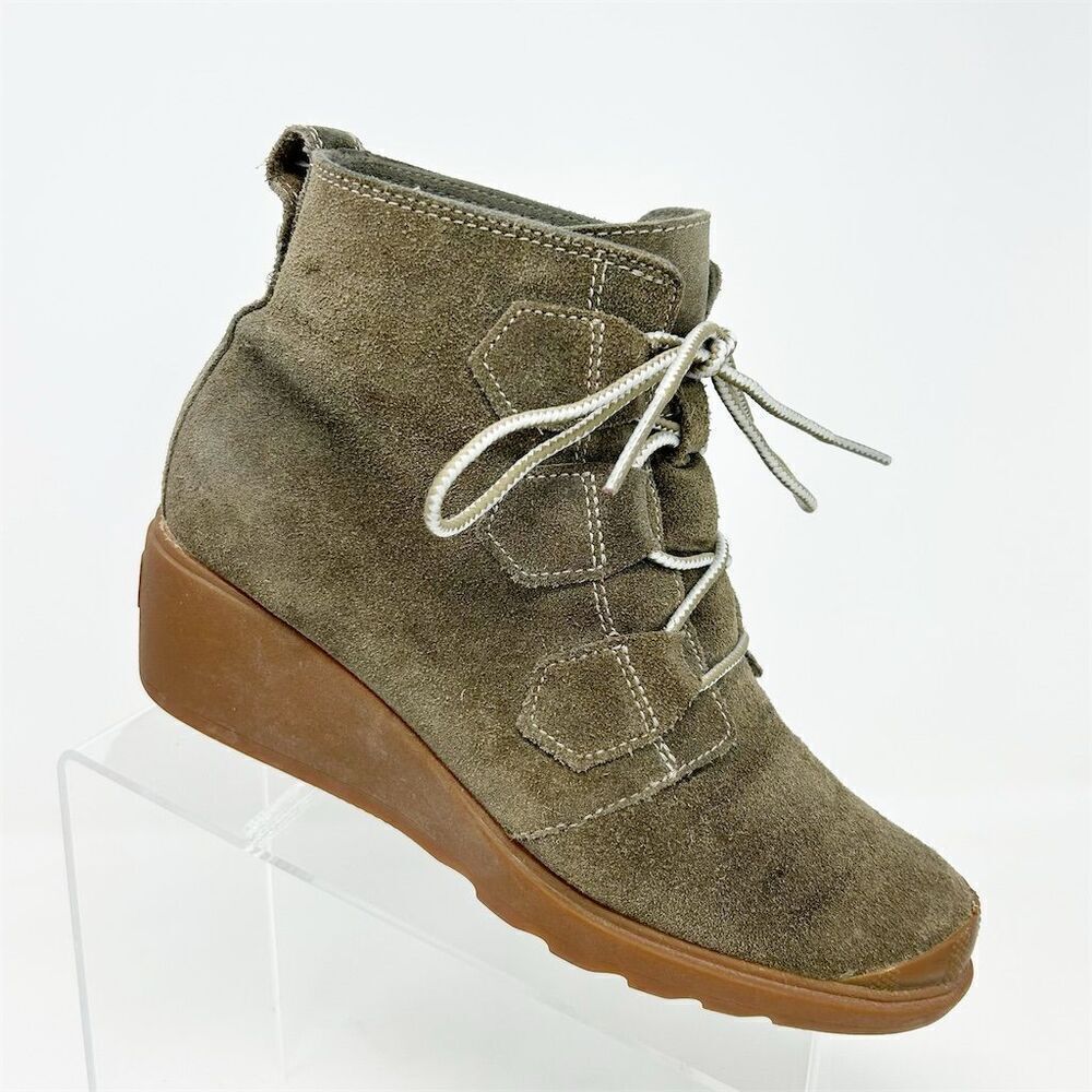 Sorel Women's Brown Suede Lace-Up Wedge Boots Size 8 Waterproof Comfort